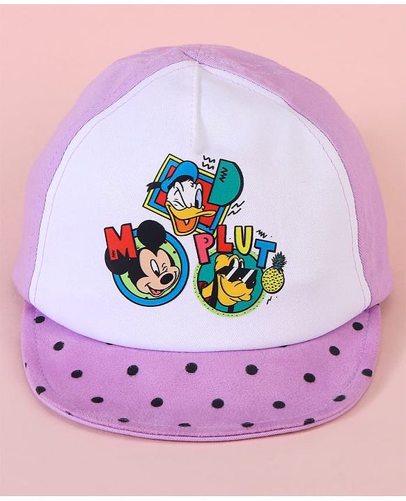 Babyhug Baseball Cap with Mickey & Friends Print White & Purple - Diameter 16cm