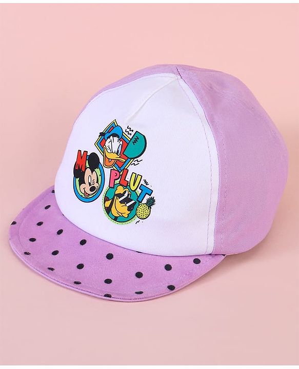 Babyhug Baseball Cap with Mickey & Friends Print White & Purple - Diameter 16cm