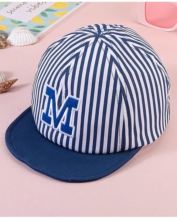 Babyhug Baseball Cap with Stripes White & Navy Blue - Diameter 16cm