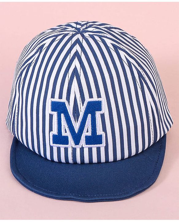 Babyhug Baseball Cap with Stripes White & Navy Blue - Diameter 16cm