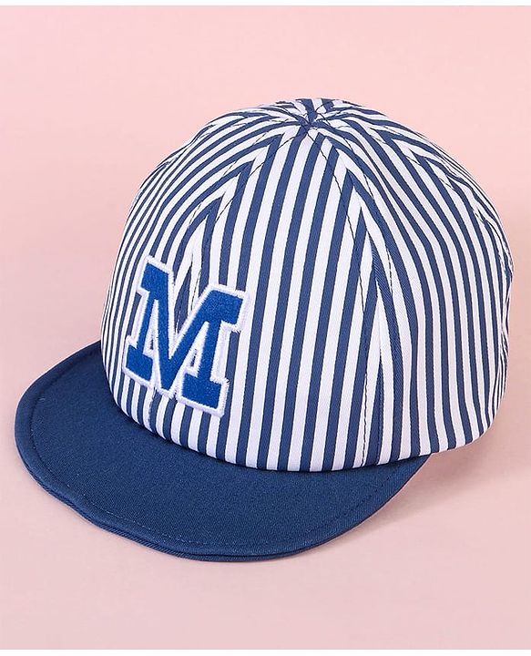 Babyhug Baseball Cap with Stripes White & Navy Blue - Diameter 16cm