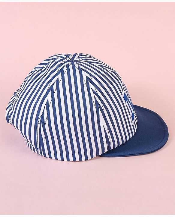 Babyhug Baseball Cap with Stripes White & Navy Blue - Diameter 16cm