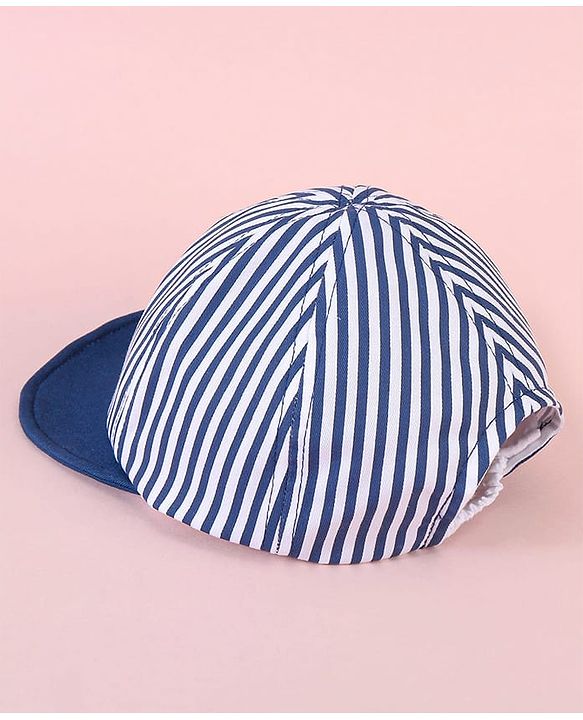 Babyhug Baseball Cap with Stripes White & Navy Blue - Diameter 16cm