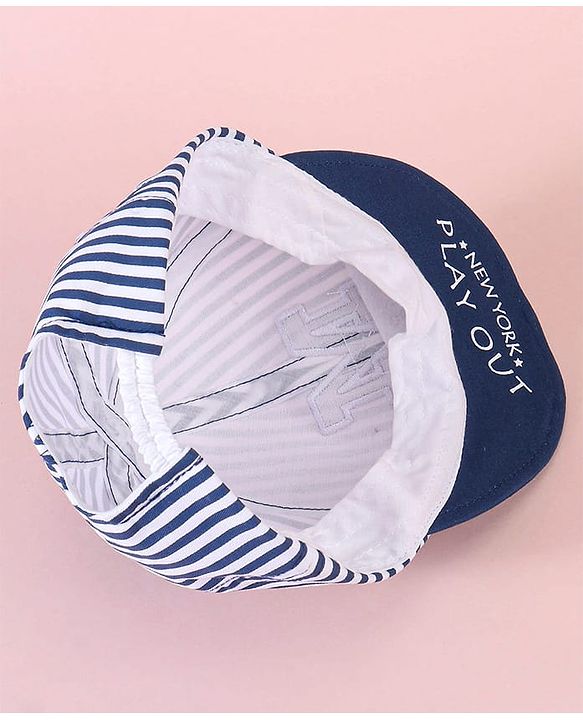 Babyhug Baseball Cap with Stripes White & Navy Blue - Diameter 16cm
