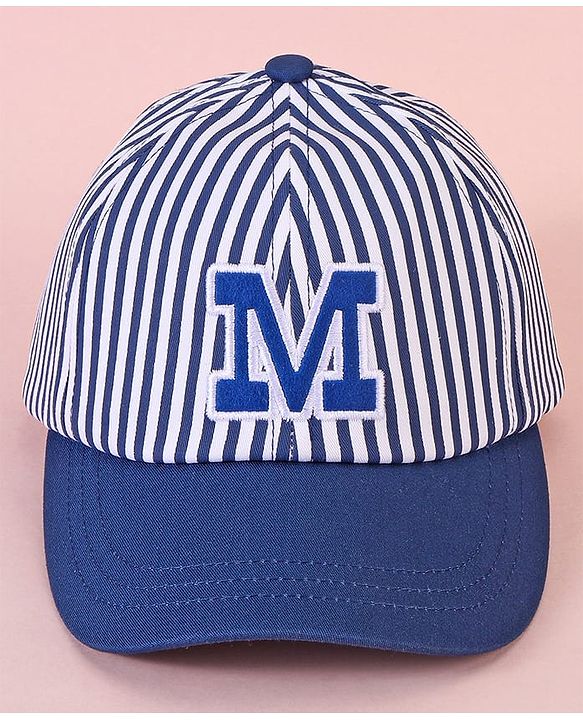 Babyhug Cotten Blend Baseball Cap With Striped Print Navy Blue - Diameter 17 cm