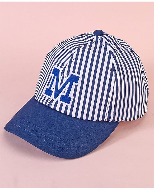Babyhug Cotten Blend Baseball Cap With Striped Print Navy Blue - Diameter 17 cm