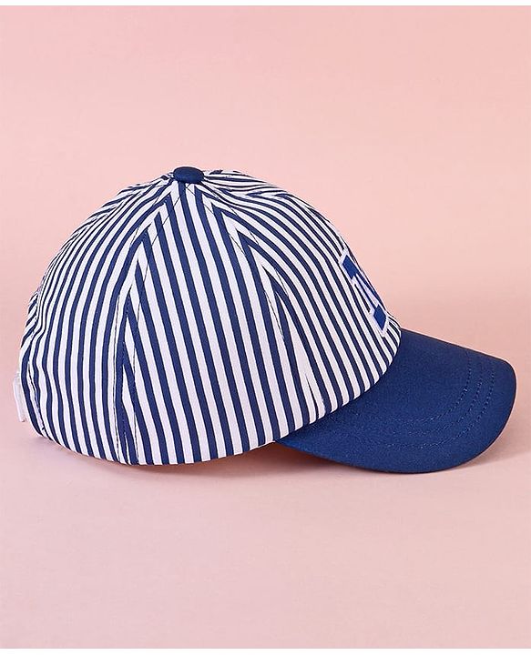 Babyhug Cotten Blend Baseball Cap With Striped Print Navy Blue - Diameter 17 cm
