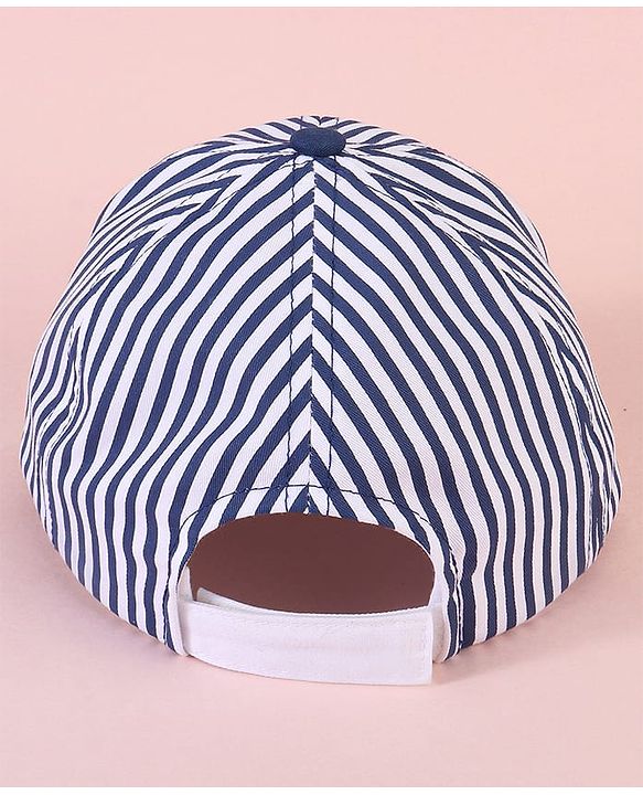 Babyhug Cotten Blend Baseball Cap With Striped Print Navy Blue - Diameter 17 cm