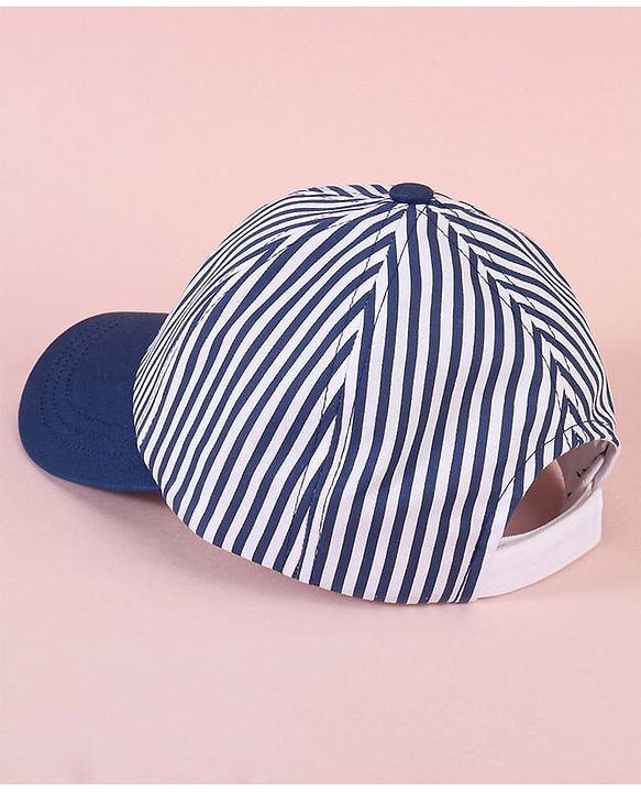 Babyhug Cotten Blend Baseball Cap With Striped Print Navy Blue - Diameter 17 cm