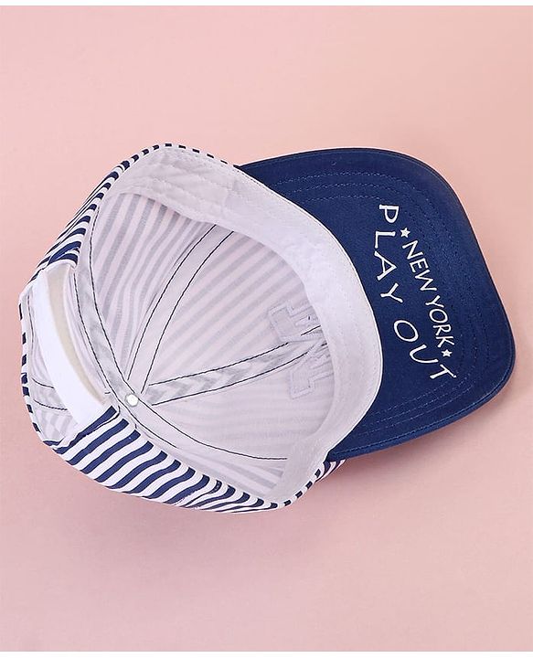Babyhug Cotten Blend Baseball Cap With Striped Print Navy Blue - Diameter 17 cm