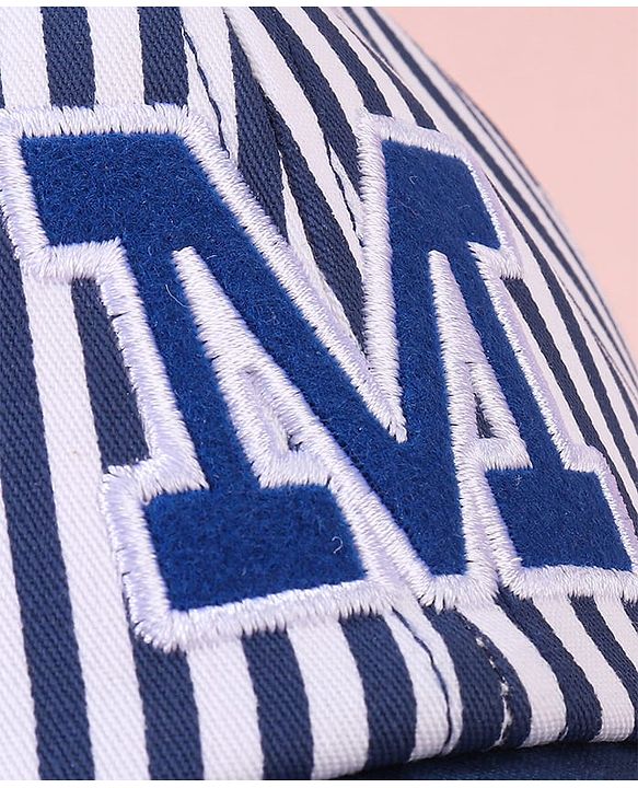 Babyhug Cotten Blend Baseball Cap With Striped Print Navy Blue - Diameter 17 cm