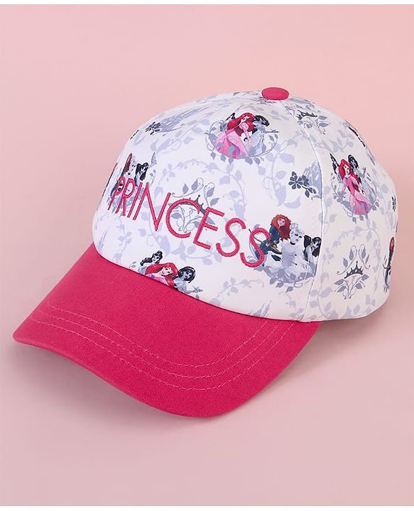 Babyhug Baseball Cap with Disney Princess Print  Pink & White - Diameter 13