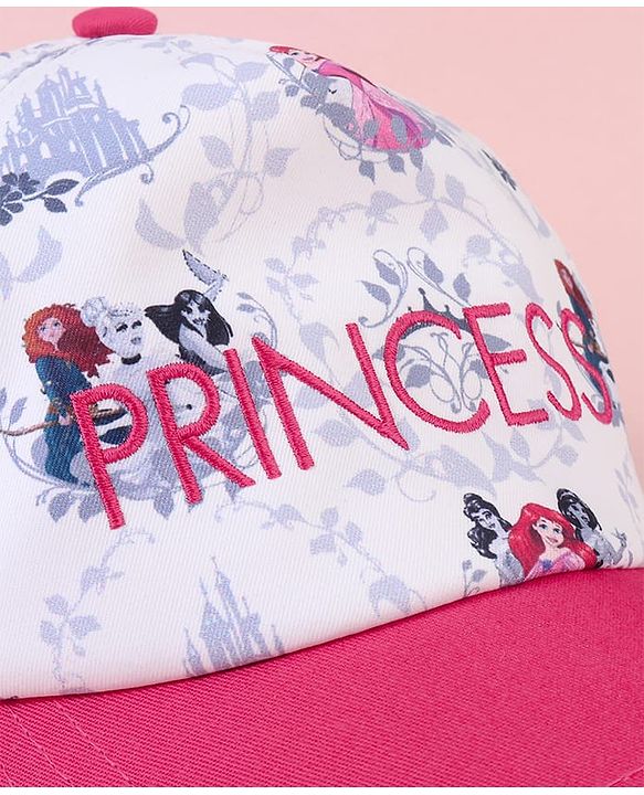 Babyhug Baseball Cap with Disney Princess Print  Pink & White - Diameter 13