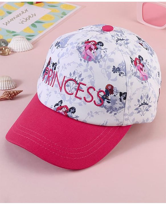 Babyhug Baseball Cap with Disney Princess Print  Pink & White - Diameter 13