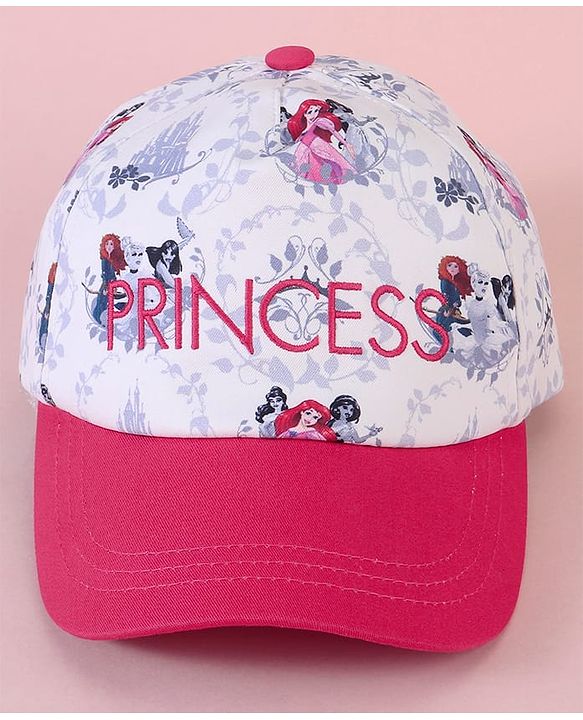 Babyhug Baseball Cap with Disney Princess Print  Pink & White - Diameter 13