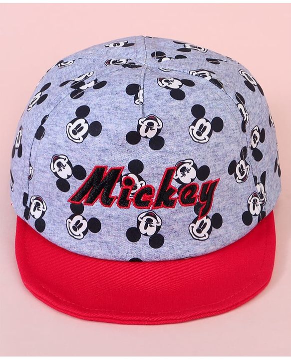 Babyhug Baseball Cap with Mickey Mouse Print Red & Grey - Diameter 15