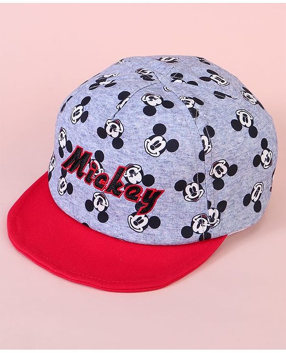 Babyhug Baseball Cap with Mickey Mouse Print Red & Grey - Diameter 15