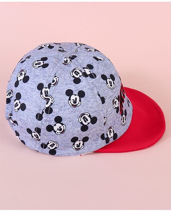 Babyhug Baseball Cap with Mickey Mouse Print Red & Grey - Diameter 15