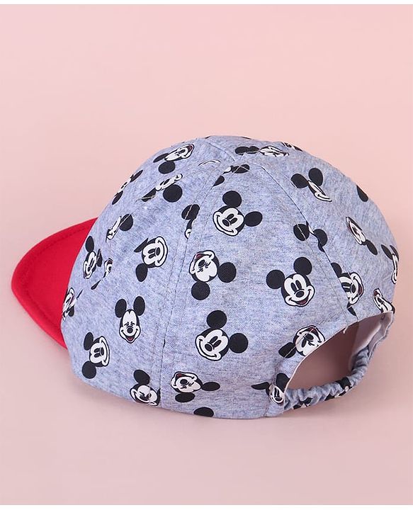 Babyhug Baseball Cap with Mickey Mouse Print Red & Grey - Diameter 15