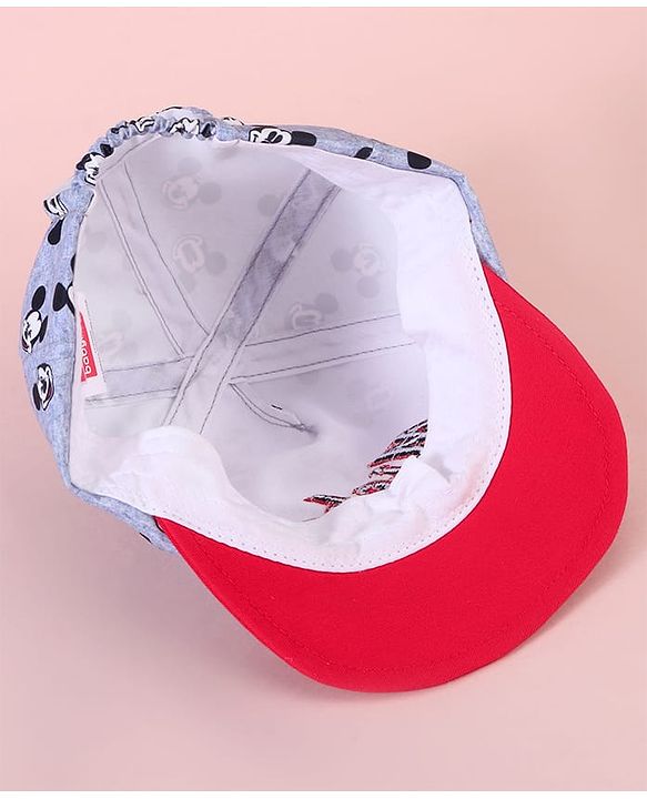 Babyhug Baseball Cap with Mickey Mouse Print Red & Grey - Diameter 15