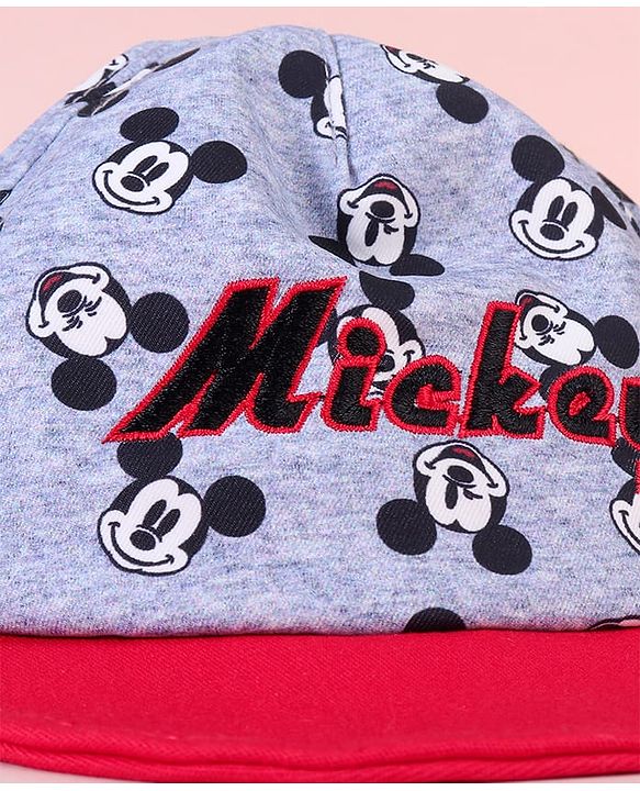 Babyhug Baseball Cap with Mickey Mouse Print Red & Grey - Diameter 15