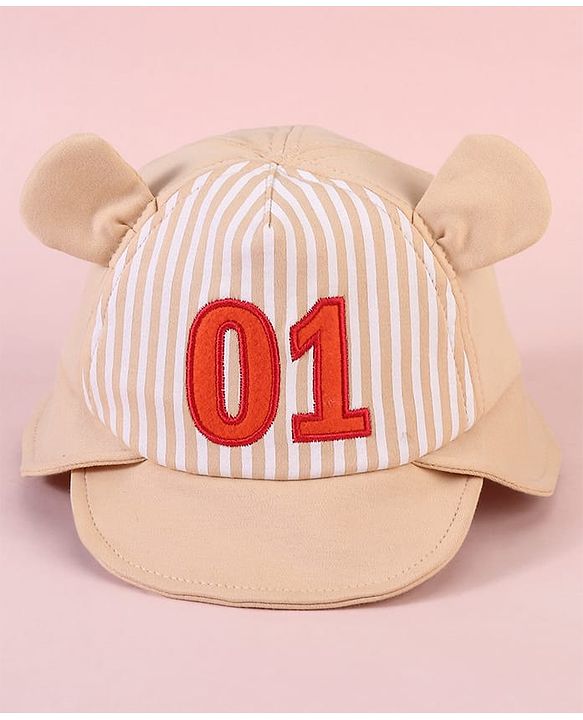 Babyhug  Baseball Cap with Ear Applique & Number Embroidery Beige - Diameter 16 cm