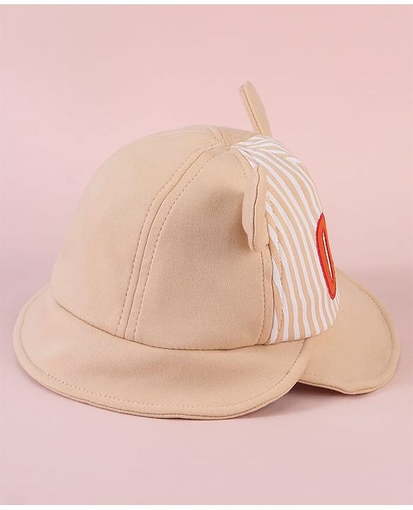 Babyhug  Baseball Cap with Ear Applique & Number Embroidery Beige - Diameter 16 cm