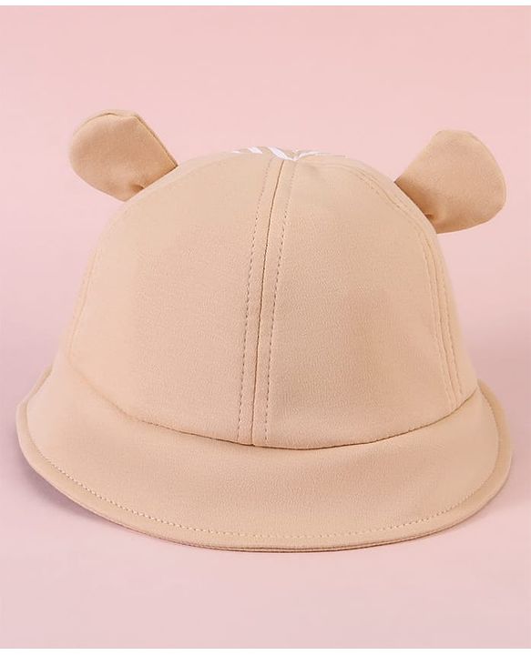 Babyhug  Baseball Cap with Ear Applique & Number Embroidery Beige - Diameter 16 cm