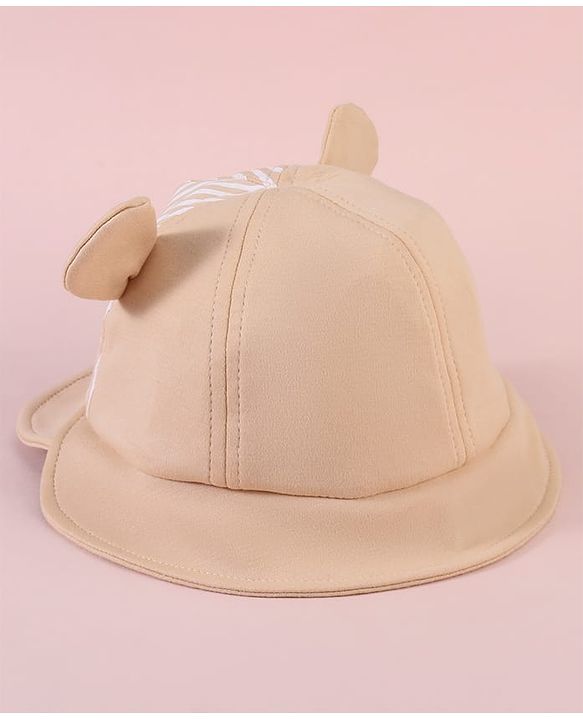 Babyhug  Baseball Cap with Ear Applique & Number Embroidery Beige - Diameter 16 cm