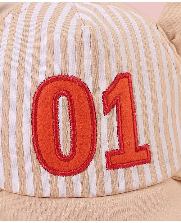 Babyhug  Baseball Cap with Ear Applique & Number Embroidery Beige - Diameter 16 cm