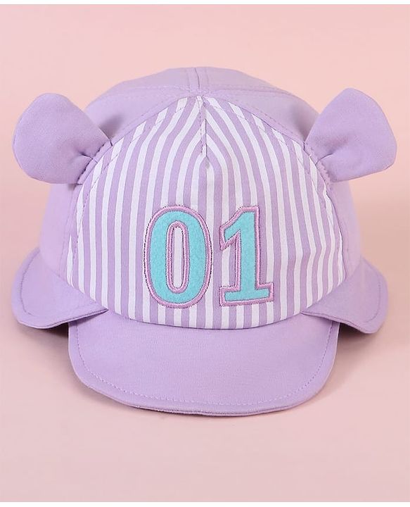 Babyhug  Baseball Cap with Ear Applique & Number Embroidery Purple - Diameter 16 cm