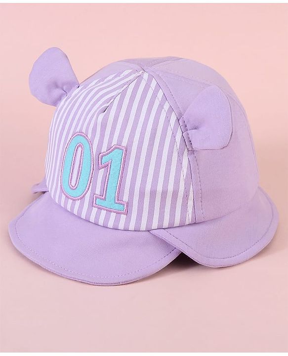 Babyhug  Baseball Cap with Ear Applique & Number Embroidery Purple - Diameter 16 cm