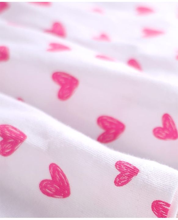 Babyhug Single Jersey Knit Sleeveless Frock with Heart Print & Bow Applique - White & Pink