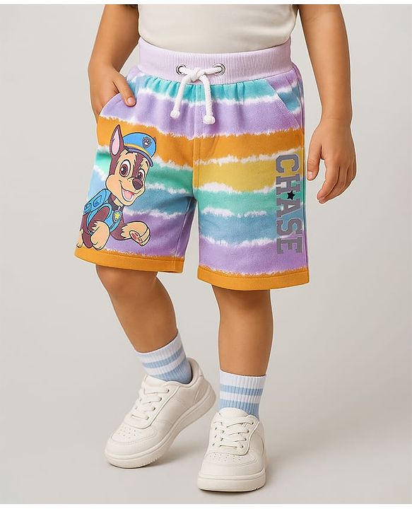 Babyhug Cotton Looper Knit Shorts with Chase Print - White