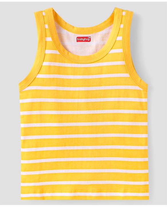 Babyhug 100% Cotton Knit Sleeveless Sandos With Stripes & Fruits Print Pack of 3 - Red Yellow & White
