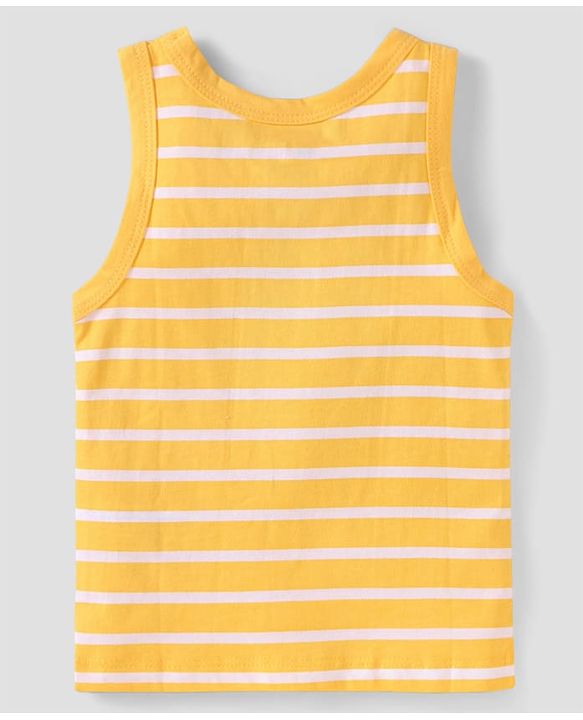 Babyhug 100% Cotton Knit Sleeveless Sandos With Stripes & Fruits Print Pack of 3 - Red Yellow & White