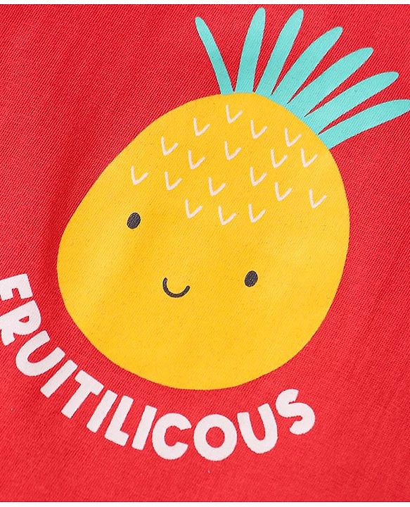 Babyhug 100% Cotton Knit Sleeveless Sandos With Stripes & Fruits Print Pack of 3 - Red Yellow & White