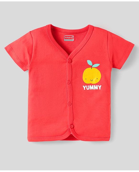 Babyhug 100% Cotton Interlock Knit Front Open Half Sleeves jhablas With Striped & Animal Print Pack Of 3 - Red Yellow & White