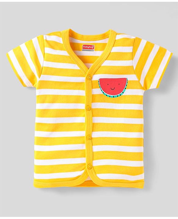 Babyhug 100% Cotton Interlock Knit Front Open Half Sleeves jhablas With Striped & Animal Print Pack Of 3 - Red Yellow & White