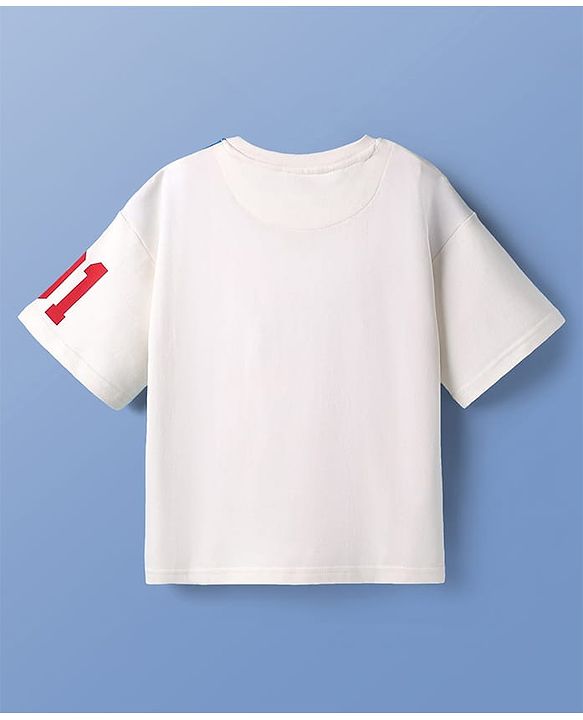 Pine Kids Cotton Knit T-Shirt With Half Raglan Sleeves & High Spirit Text Print - White