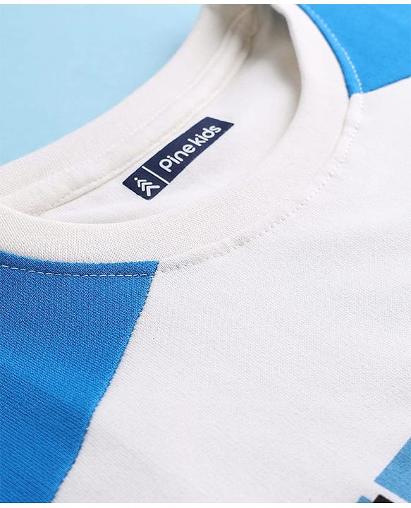 Pine Kids Cotton Knit T-Shirt With Half Raglan Sleeves & High Spirit Text Print - White