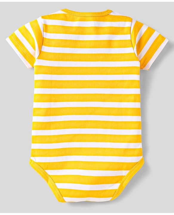 Babyhug 100% Cotton Half Sleeves Onesies With Stripes & Fruit Print Pack of 3 - Red Yellow & White