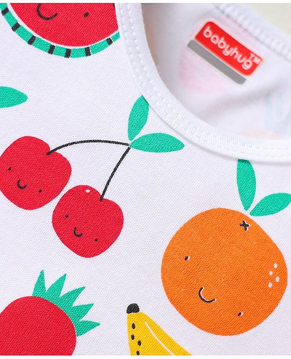 Babyhug 100% Cotton Half Sleeves Onesies With Stripes & Fruit Print Pack of 3 - Red Yellow & White