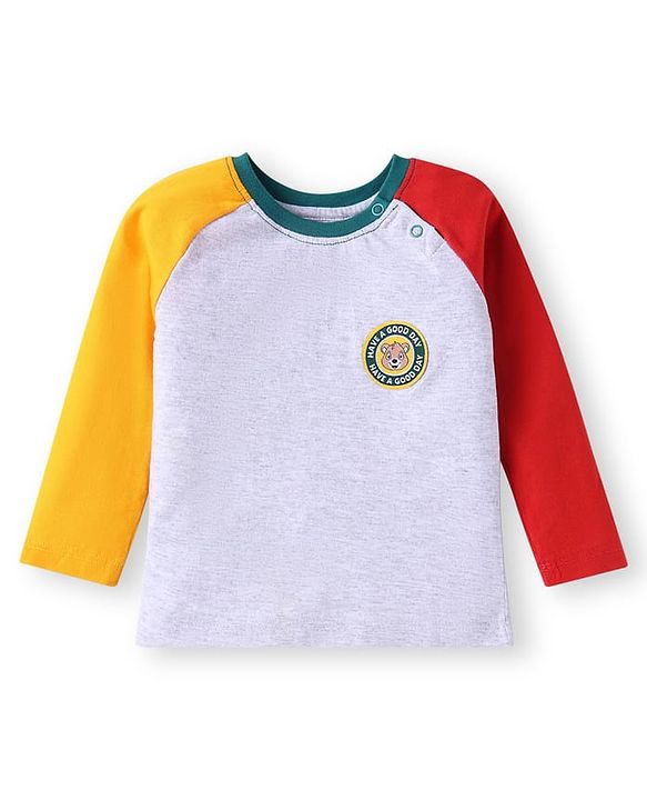 Babyhug Cotton Knit Full Sleeves T-Shirts with Stripes & Patch Detailing Pack of 3 - Multicolor