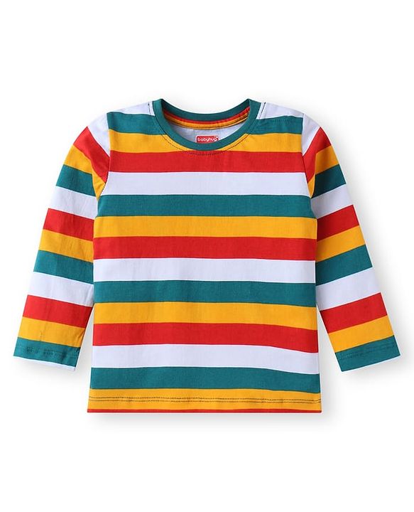 Babyhug Cotton Knit Full Sleeves T-Shirts with Stripes & Patch Detailing Pack of 3 - Multicolor