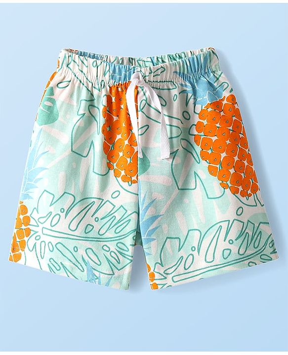 Babyhug Single Jersey Knit Mid Thigh Shorts With Pineapple Print - White