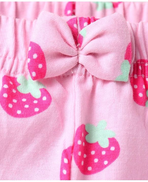 Babyhug Cotton Knit Mid Thigh Length Shorts with Tropical Theme Print & Bow Applique Pack of 3 - Pink & White