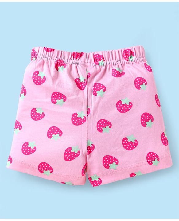 Babyhug Cotton Knit Mid Thigh Length Shorts with Tropical Theme Print & Bow Applique Pack of 3 - Pink & White