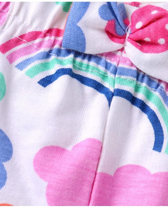 Babyhug Cotton Knit Mid Thigh Length Shorts with Tropical Theme Print & Bow Applique Pack of 3 - Pink & White