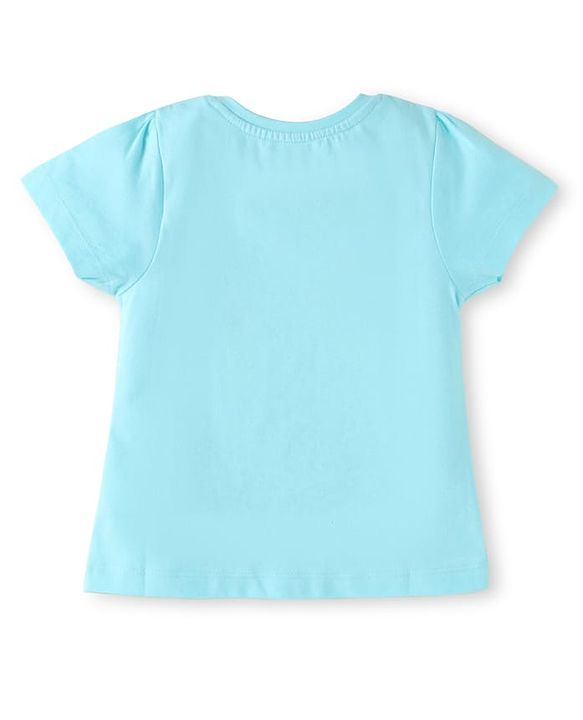 Babyhug Cotton Knit Half Sleeves Shorts Night Suit with Unicorn Print - Light Blue